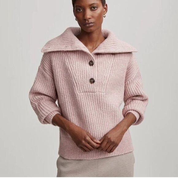 Varley Sweaters - VARLEY Sweater Pink Peverel/Ribbed-Knit Button SZ M